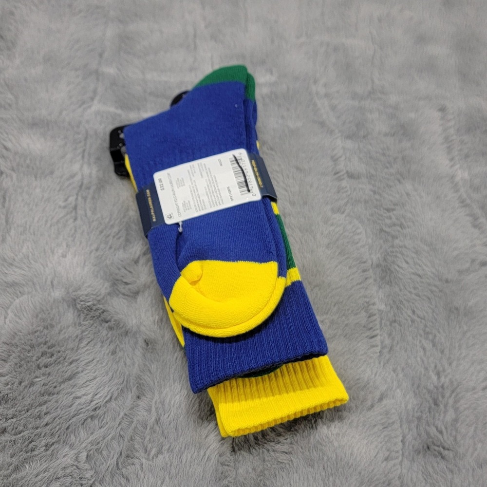 Polo Ralph Lauren Socks Mens 10-13 Multicolor Stripe POLO Logo Mid Calf 2 Pairs - Picture 2 of 6